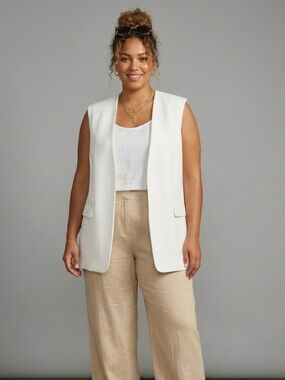 ADDITION ELLE Women's Size 24 NWT Off-White Open Front Tailored Longline Vest